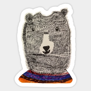 Fuzzy bear face kids art Sticker